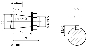 Размеры входного конического вала 1Ц2У-160