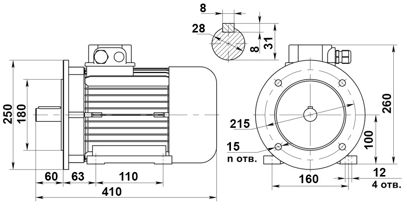 Чертеж трехфазного асинхронного двигателя АИР-100S4 IM2081