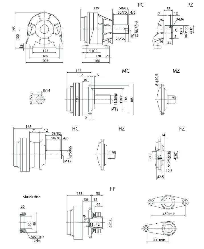 Размеры мотор-редуктора SPN00 L2
