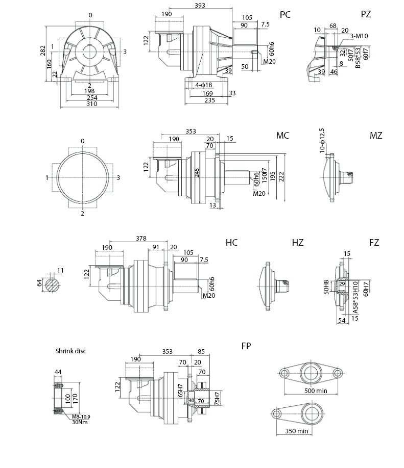 Размеры мотор-редуктора SPN05 R4