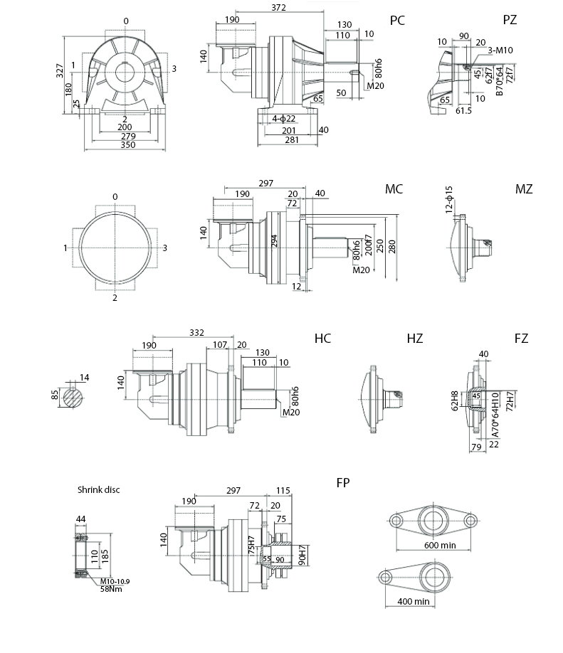 Размеры мотор-редуктора SPN06 R2