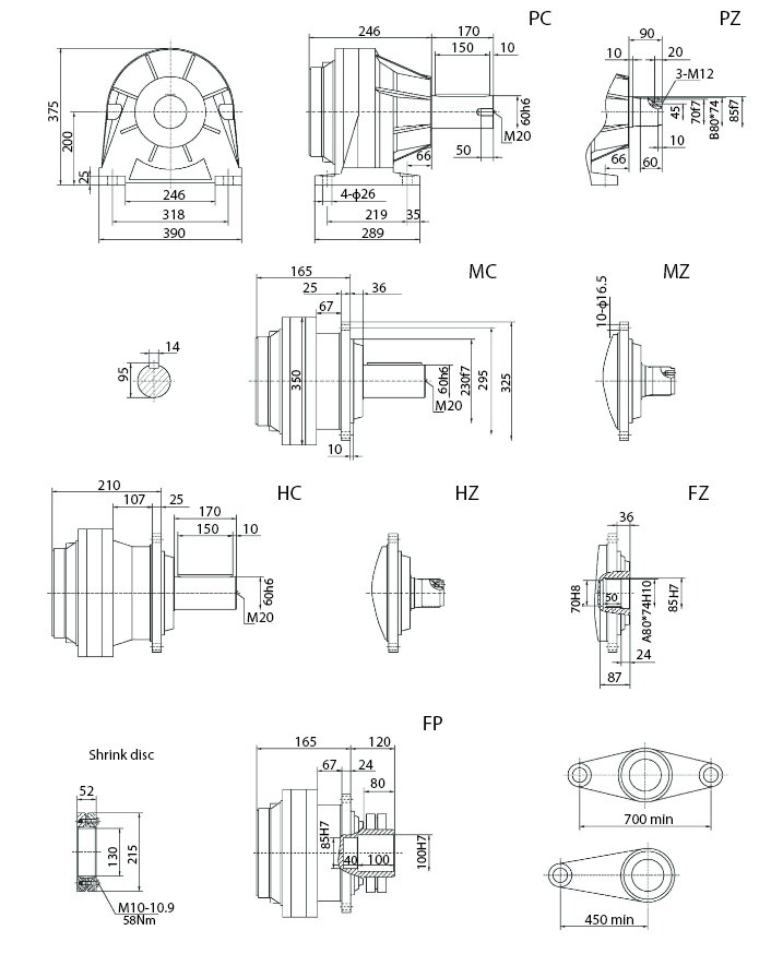 Размеры мотор-редуктора SPN07 L1