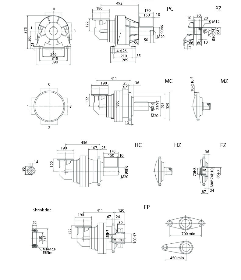 Размеры мотор-редуктора SPN07 R4