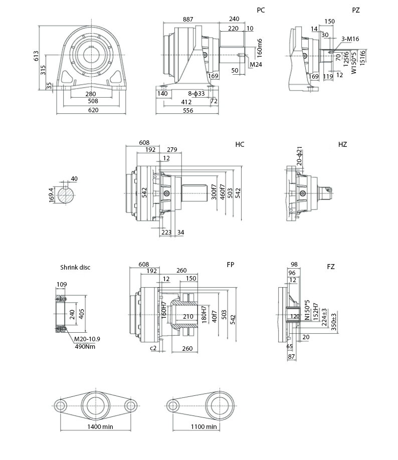 Размеры мотор-редуктора SPN15 L4