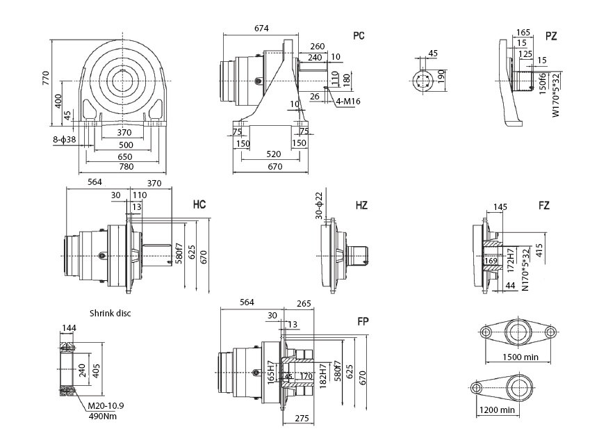 Размеры мотор-редуктора SPN16 L3