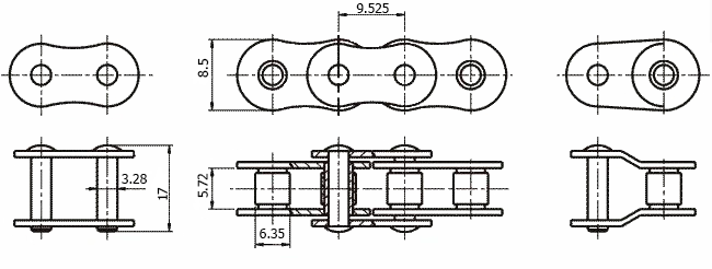 Размеры приводной цепи ПР-9,525-910