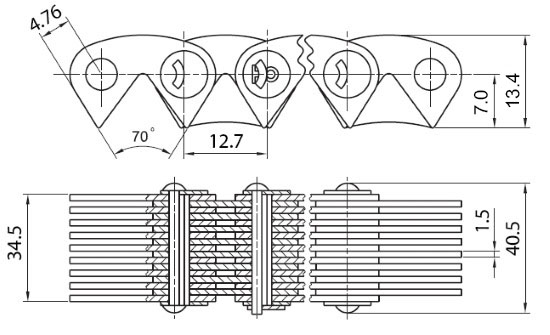 Размеры приводной цепи ПЗ-1-12,7-36-34,5
