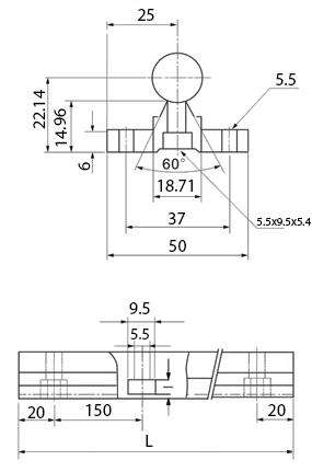 Размеры цилиндрического рельса TBR 16