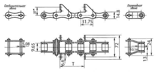 Чертеж длиннозвенной транспортерной цепи ТРД-31,75-2300-2-1-6