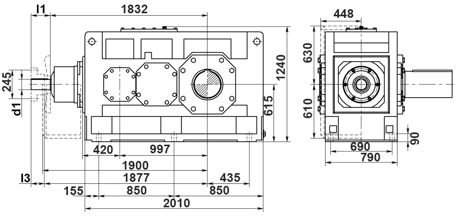 Чертеж индустриального цилиндро-конического редуктора B3.H19