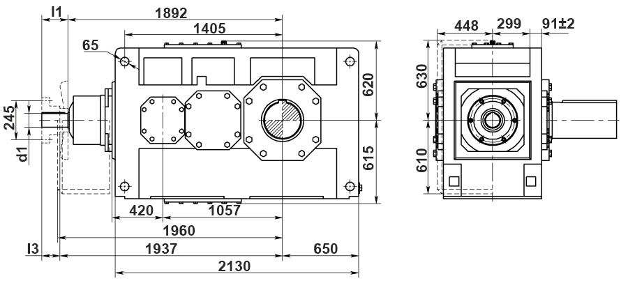 Чертеж индустриального цилиндро-конического редуктора B3.V20