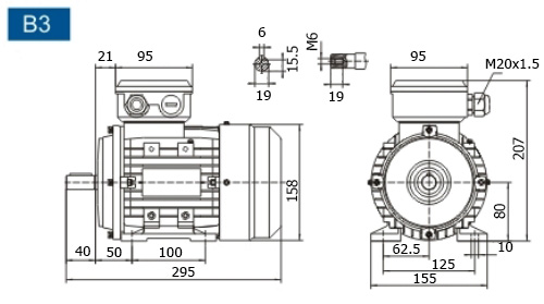 Размеры двигателя XINRUI MSEJ 803-2. Исполнение B3
