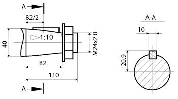 Размеры входного конического вала 1Ц2У-250