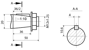 Размеры входного конического вала 1Ц3У-160