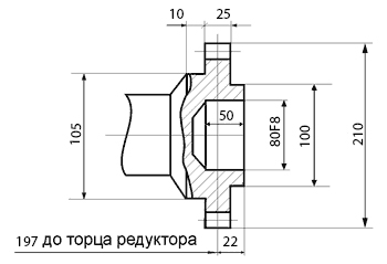 Размеры муфтового вала 1Ц3У-200