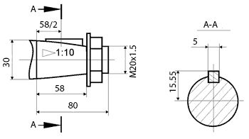Размеры входного конического вала 1Ц3У-250