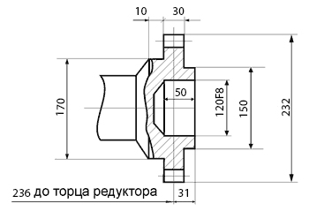 Размеры муфтового вала 1Ц3У-250