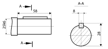 Размеры входного цилиндрического вала 1Ц3У-250