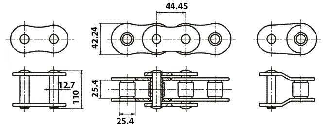 Размеры приводной цепи 2ПPA-44,45-34480
