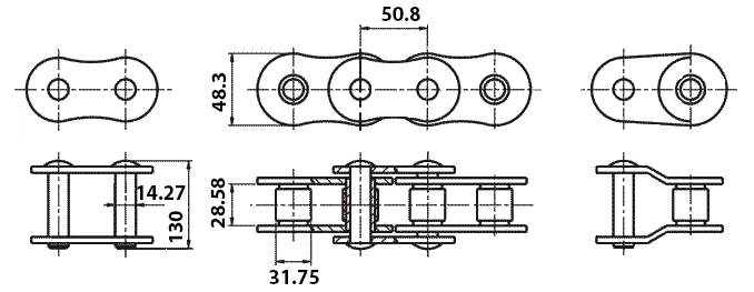 Размеры приводной цепи 2ПPA-50,8-45360