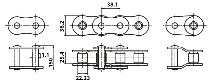 Размеры приводной цепи ЗПPA-38,1-38100