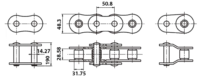 Размеры приводной цепи ЗПPA-50,8-68040