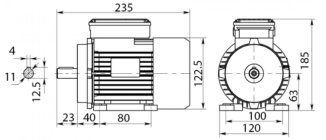 Размеры двигателя ABLE ML631-2. Исполнение IMB3