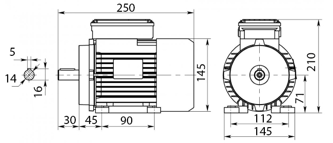 Размеры двигателя ABLE ML712-4. Исполнение IMB3