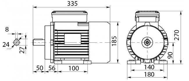 Размеры двигателя ABLE ML90S-2. Исполнение IMB3
