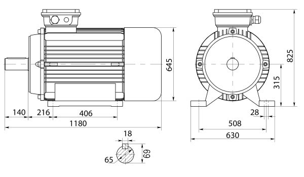 Размеры двигателя ABLE Y2 315S-2. Исполнение IMB3