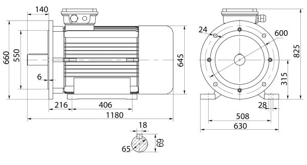 Размеры двигателя ABLE Y2 315S-2. Исполнение IMB35