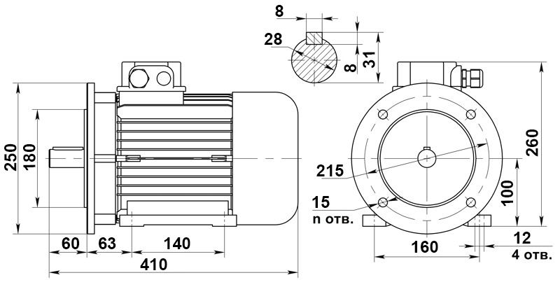 Чертеж трехфазного асинхронного двигателя АИР-100L4 IM2081