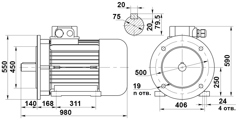 Чертеж трехфазного асинхронного двигателя АИР-250S6 IM2081