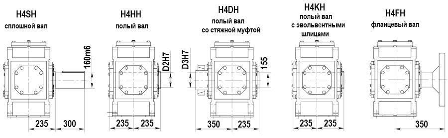 Размеры выходного вала редуктора H4.H10