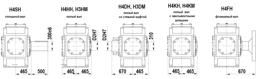 Размеры выходного вала редуктора H4.H20 itemprop=