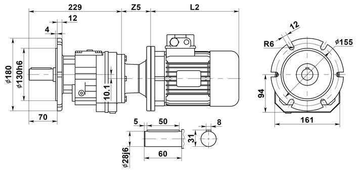 Чертеж цилиндрического мотор-редуктора 3МПз–31,5. Фланцевое исполнение