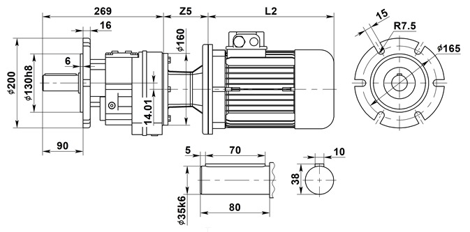 Чертеж цилиндрического мотор-редуктора 3МПз–40. Фланцевое исполнение