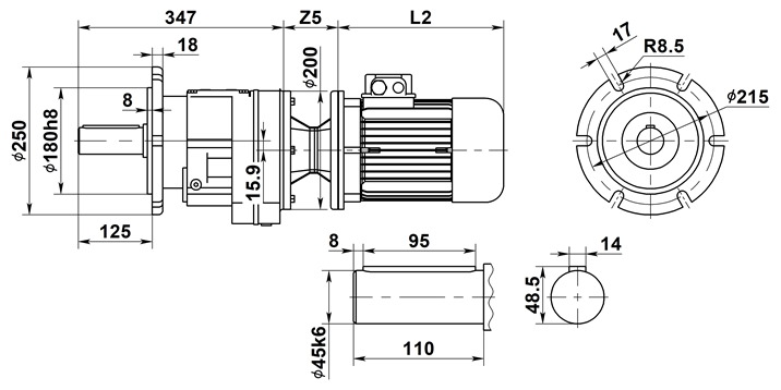 Чертеж цилиндрического мотор-редуктора 3МПз–50. Фланцевое исполнение