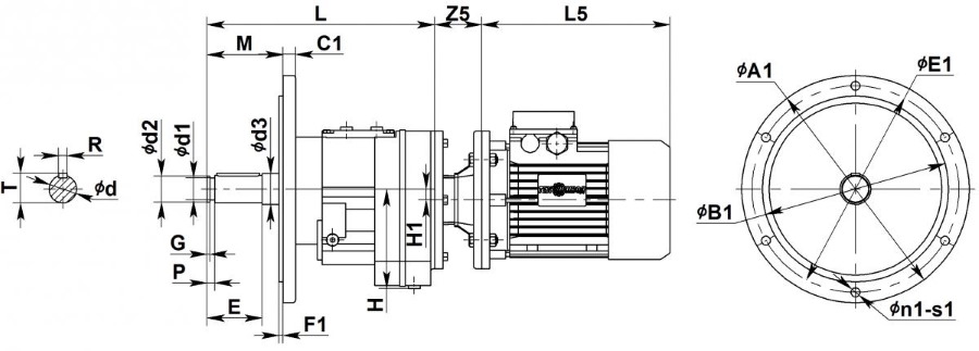 Габаритные и присоединительные размеры мотор-редуктора 5МПО