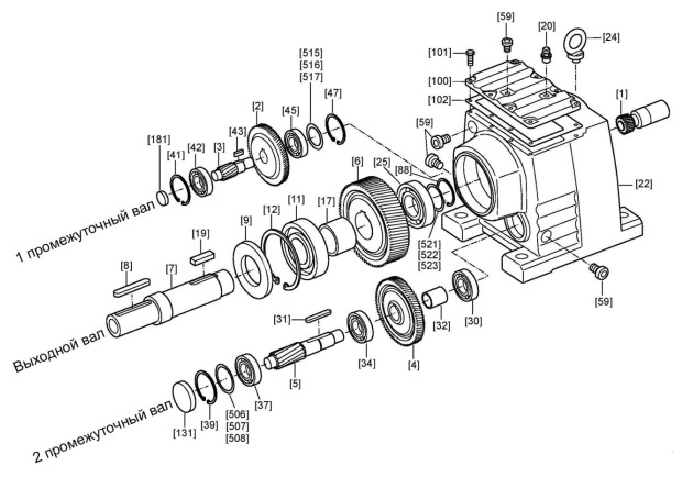 Конструктивная схема соосного мотор-редуктора 5МПО