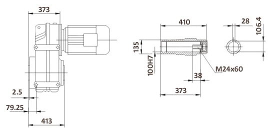 Размеры мотор-редуктора FA127B (лапы / полый вал)