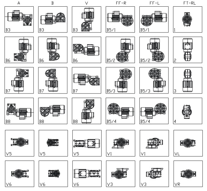 Варианты монтажного исполнения червячного мотор-редуктора MRT 120