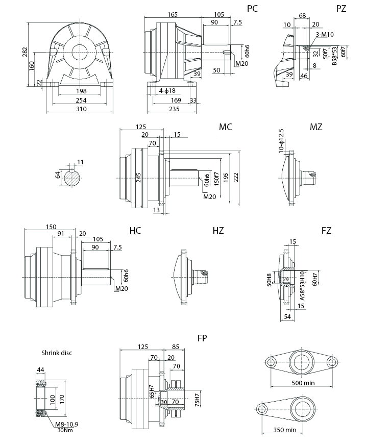 Размеры мотор-редуктора SPN03 L1