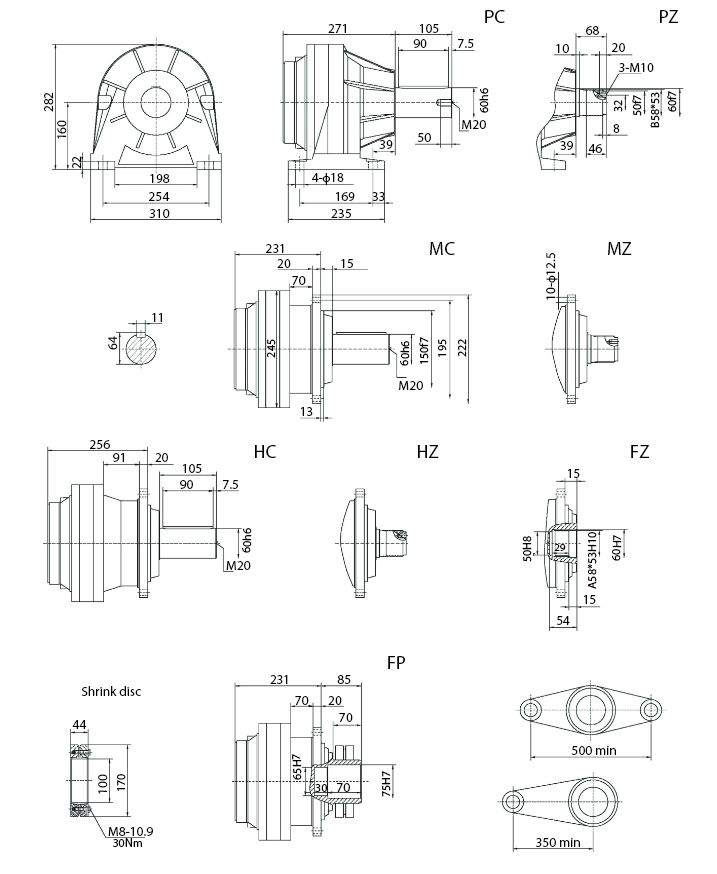 Размеры мотор-редуктора SPN03 L3