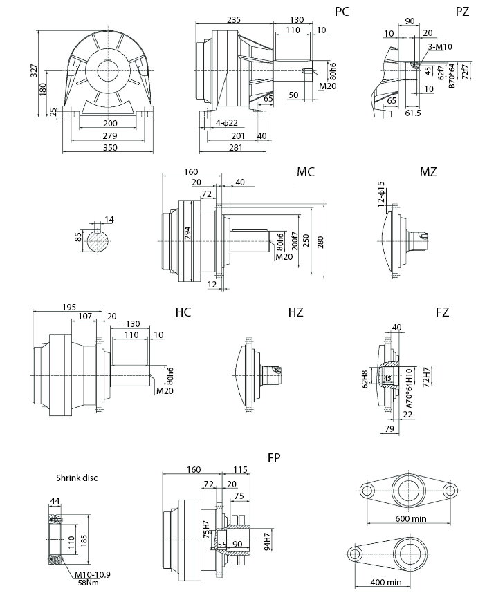 Размеры мотор-редуктора SPN06 L1