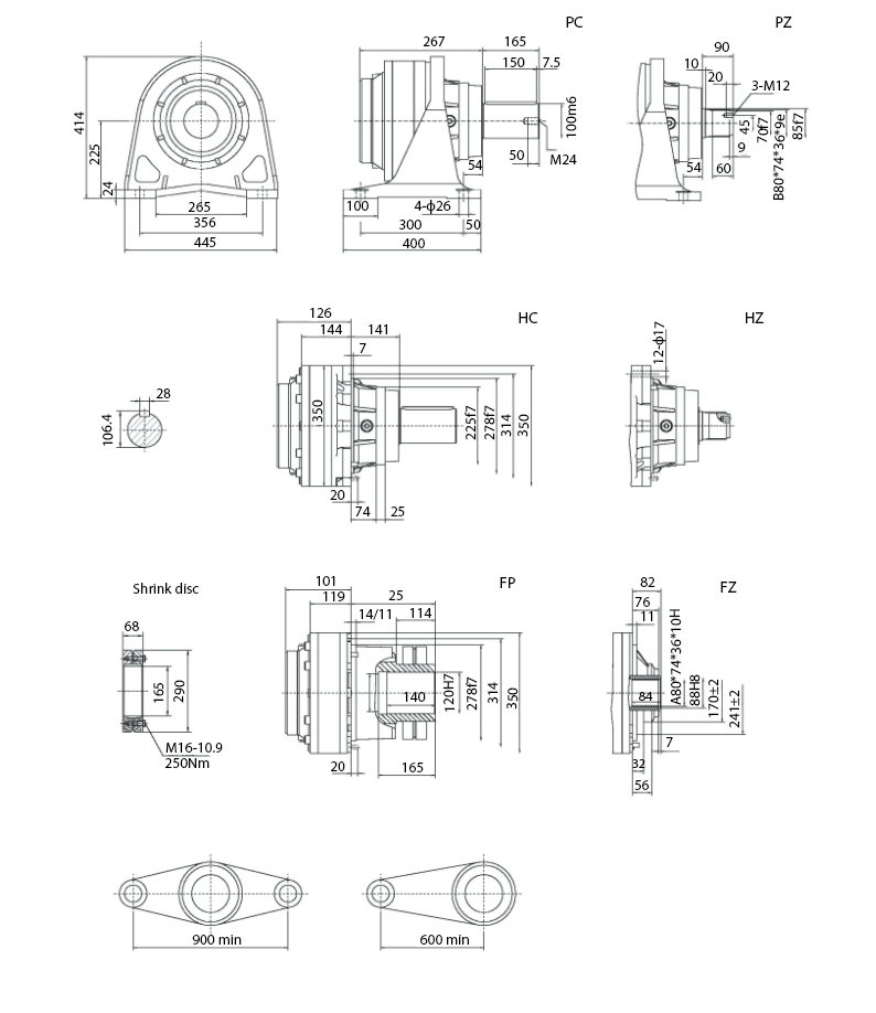 Размеры мотор-редуктора SPN09 L1