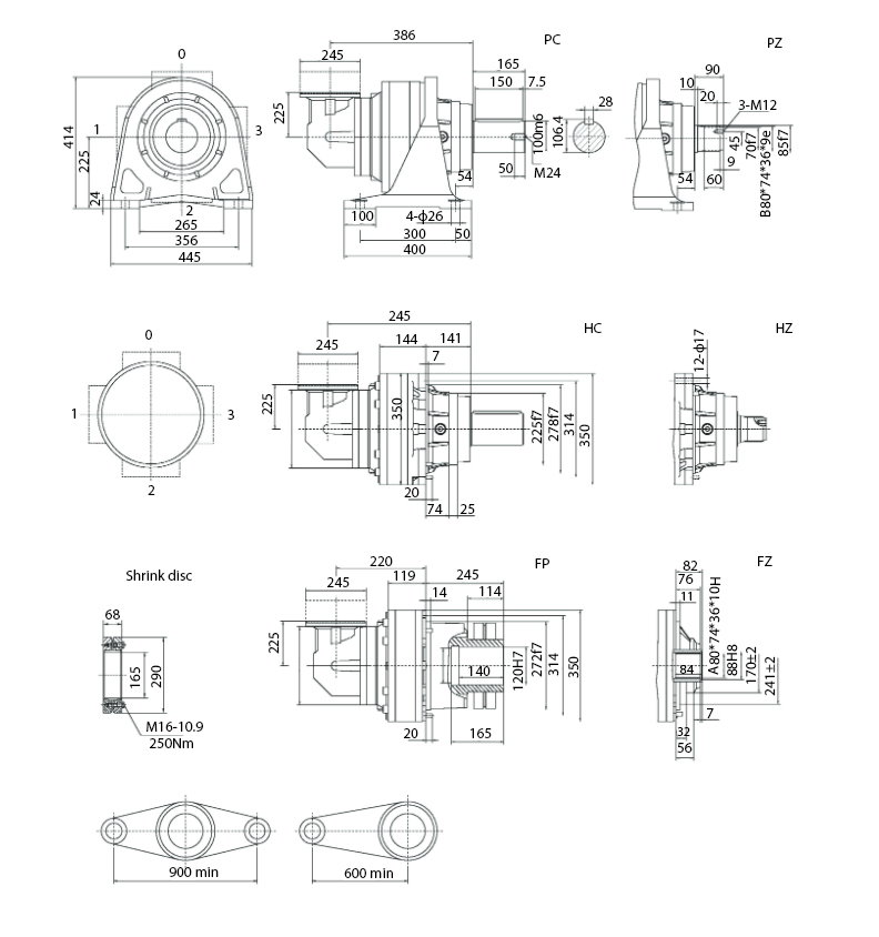 Размеры мотор-редуктора SPN09 R2