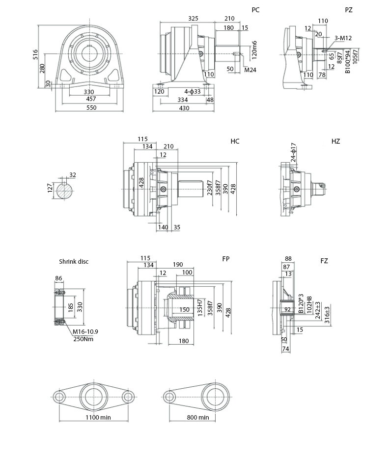Размеры мотор-редуктора SPN11 L1
