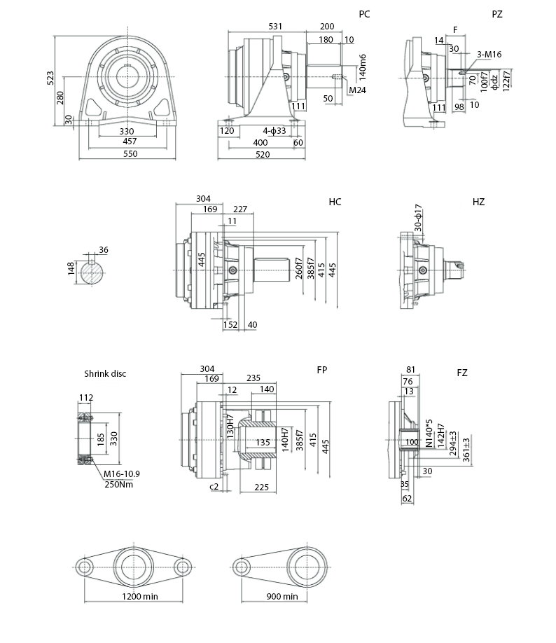 Размеры мотор-редуктора SPN13 L2