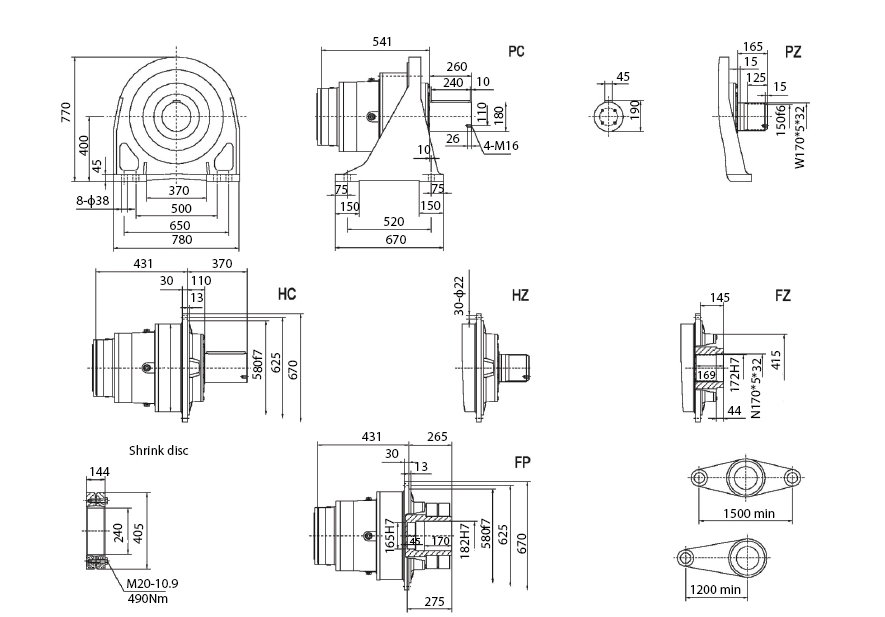 Размеры мотор-редуктора SPN16 L2